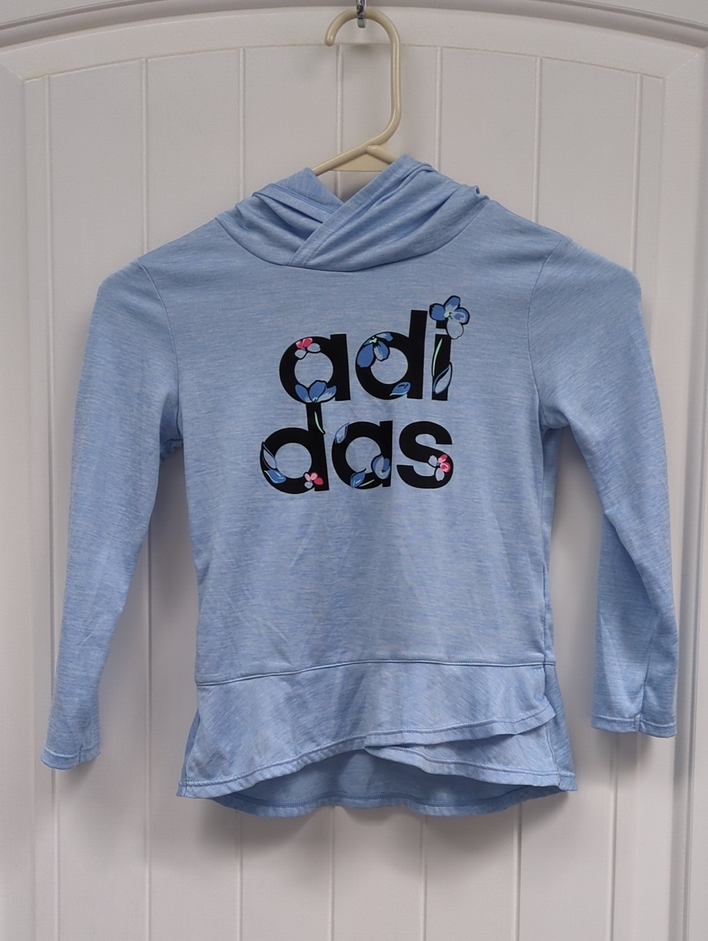 adidas Light Blue Floral Logo Hoodie for Girls